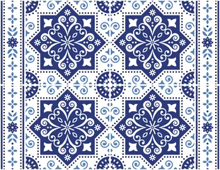 Tapeten Portuguese Azulejo tile seamless vector pattern, retro design with frame or border, flowers, swirls and geometric shapes  © redkoala