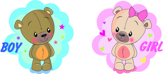 Vector  Illustration of cute teddy bears boy and girl