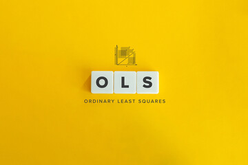 OLS (Ordinary Least Squares) banner and concept. Block letters on bright orange background. Minimal...