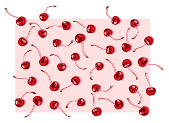 Vector illustrator. Pickled cherries Delicious pink background