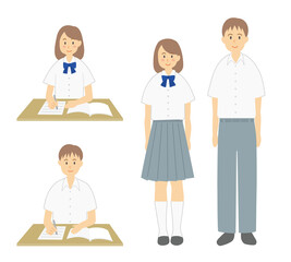 女子学生　男子学生　勉強　全身　上半身　通学

