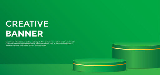 Vector illustration green clean background with podium for product shoot
