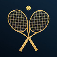 Crossed tennis rackets with tennis ball. Vector illustration. 