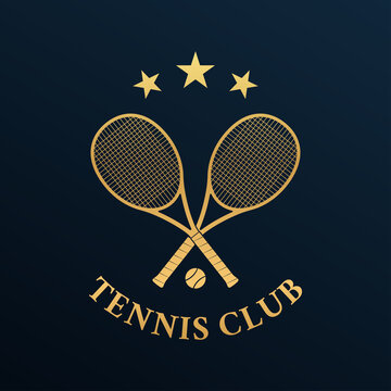 Tennis club logo design with two crossed rackets and tennis ball. Vector  illustration. Stock Vector | Adobe Stock