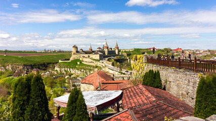 View of the Kamyanets-Podolsk fortress and the castle bridge, Ukraine, Europe.