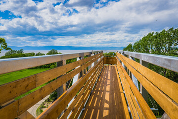 the observation deck of the Innovation tower of the Musée de la Mémoire Vivante in St Jean Port Joli, Quebec (Canada)