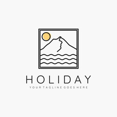 Holiday line art minimalist icon symbol logo vector illustration design. simple mountain ocean logo concept