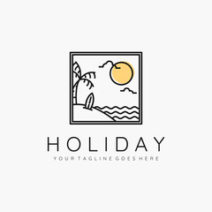 Holiday line art minimalist icon symbol logo vector illustration design. simple beach logo concept
