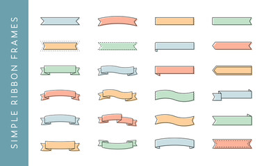 シンプルなリボンのフレームのセット　枠　見出し　タイトル　飾り罫　あしらい　コピースペース　素材