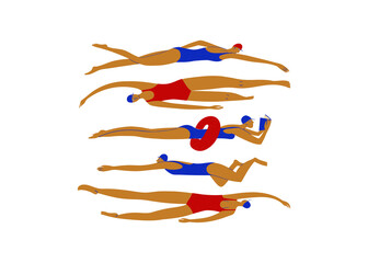 Funny cartoon illustration with girls swimmers - 433027015