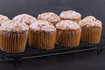 delicious fresh muffins on a wire rack.