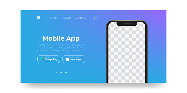 Landing Page Mobile App Template. Vector Web Site Design Mock Up.