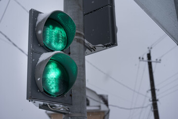 Traffic light showing green light for pedestrian