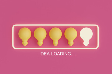 idea loading concept with light bulb on pink background.Minimal design.3d render.