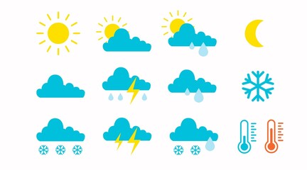 Weather icon set. Set of flat isolated illustrations