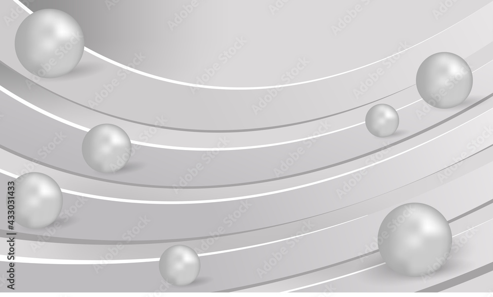 Poster futuristic 3d metal silver ball vector on curved surface. abstract vector illustration of a shiny ba