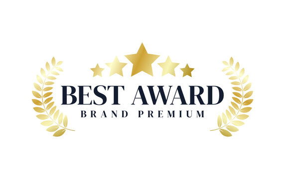 Best award brand premium gold laurel wreath badge logo design five star vector