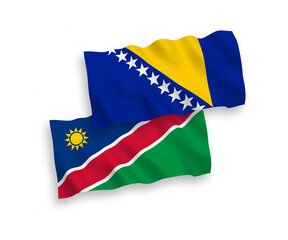 Flags of Republic of Namibia and Bosnia and Herzegovina on a white background