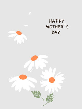 Daisy flower  and hand written font on grey background vector illustration. Cute floral print.