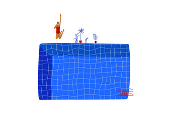 Swimming pool illustration with jumping girl