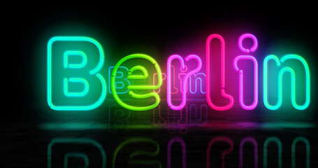 Berlin symbol neon light 3d illustration