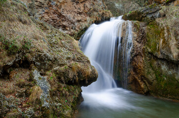 Cascading waterfall in a mountain river. Honey waterfalls. Kislovodsk. Caucasus mountains