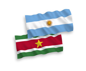 Flags of Republic of Suriname and Argentina on a white background