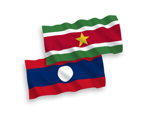 Flags of Republic of Suriname and Laos on a white background