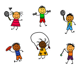 Active children on a white background. Collection. Vector illustration.