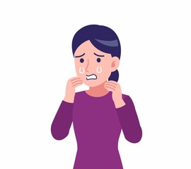 紫のシャツを着た女性