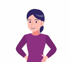 紫のシャツを着た女性