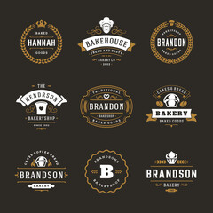 Bakery logos and badges design templates set vector illustration.