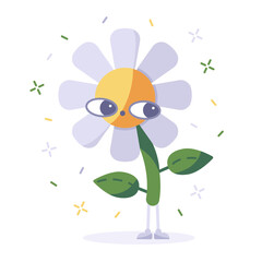 Vector flat funny cute cartoon mascot chamomile flower.