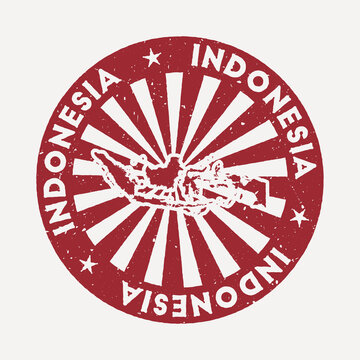 Indonesia stamp. Travel red rubber stamp with the map of the country, vector illustration. Can be used as insignia, logotype, label, sticker or badge of Indonesia.