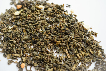 green tea with jasmine on white background