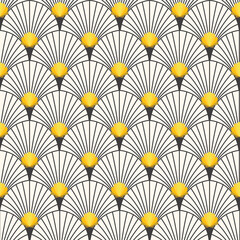 Modern Art Deco Clam Shells in Black and Gold Vector Seamless Geometric Pattern