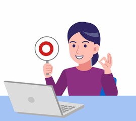 紫のシャツを着た女性