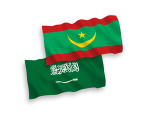 Flags of Saudi Arabia and Islamic Republic of Mauritania on a white background