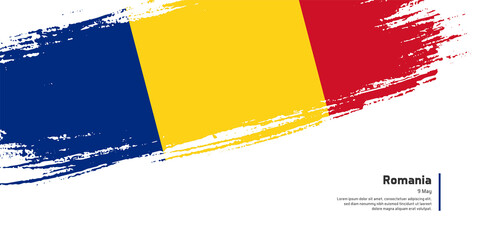 Creative hand drawing brush flag of Romania country for special independence day