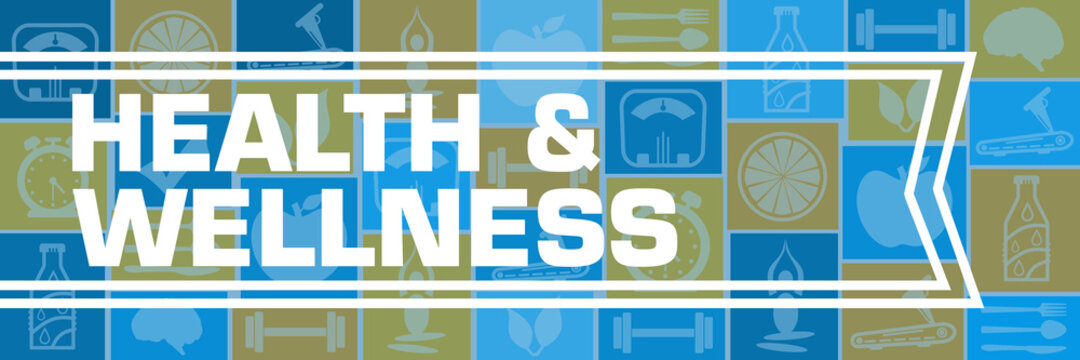 Health And Wellness Health Symbols Blue Orange Background Border Text 