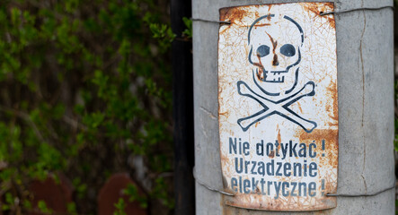 sign danger electrocution risk, skull with bones