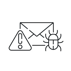 Message with virus linear icon. Phishing and spam. Hacking. Thin line customizable illustration. Contour symbol. Vector isolated outline drawing. Editable stroke