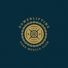 Fitness logo or badge vector illustration round barbell sport equipment symbol silhouette