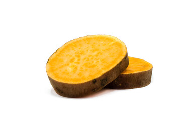 Sweet potato slices isolated on white background