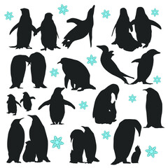 Penguin Illustration Clip Art Design Scene. Animal Collection Silhouettes Icon Vector.