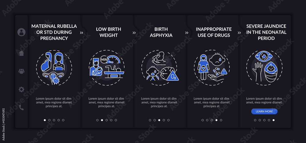 Poster hereditary hearing disorder onboarding vector template. responsive mobile website with icons. web pa