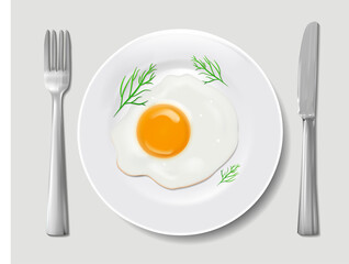 Realistic Detailed 3d Fried Eggs Set. Vector