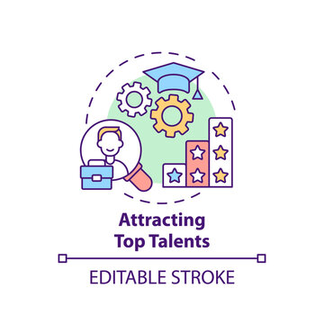 Attracting Top Talents Concept Icon. Company Culture Benefit Idea Thin Line Illustration. Recruitment Strategy. Competitive Job Market. Vector Isolated Outline RGB Color Drawing. Editable Stroke