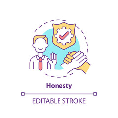 Honesty concept icon. Personal value idea thin line illustration. Telling truth. Strong moral principle. Upholding integrity. Vector isolated outline RGB color drawing. Editable stroke
