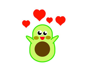 Enamored avocado character on white background. Cartoon. Vector illustration.